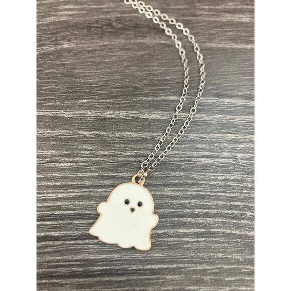 New! White & Gold GHOST Patch & Necklace - Halloween Two Piece Set - Picture 4 of 8